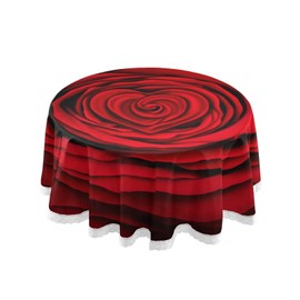 senya Valentines Day Round Tablecloths Washable Polyester Red Hearts Rose Table Cover for Kitchen Dinning Party 60 Inch