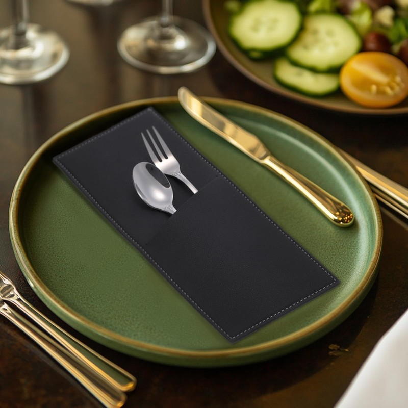 uxcell 4 Pcs Leather Cutlery Sleeve Silverware Utensil Holders Knife