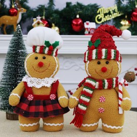 LeafWhis 2 Pcs Gingerbread Man Plush Christmas Gingerbread Decorations Cute Gingerbread Figurines Candy Cane Christmas Ornament with Chef Hat Perfect for Home Kitchen and Holiday Table Decoration