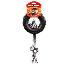 Mammoth Pet Products TireBiterII con cuerda de algodón y poliéster, juguetes de goma natural para masticadores extremos, juguetes para perros para juegos interactivos extralargos, juguetes masticadores agresivos para grandes, XL, 7 pulgadas, negro (35018F)