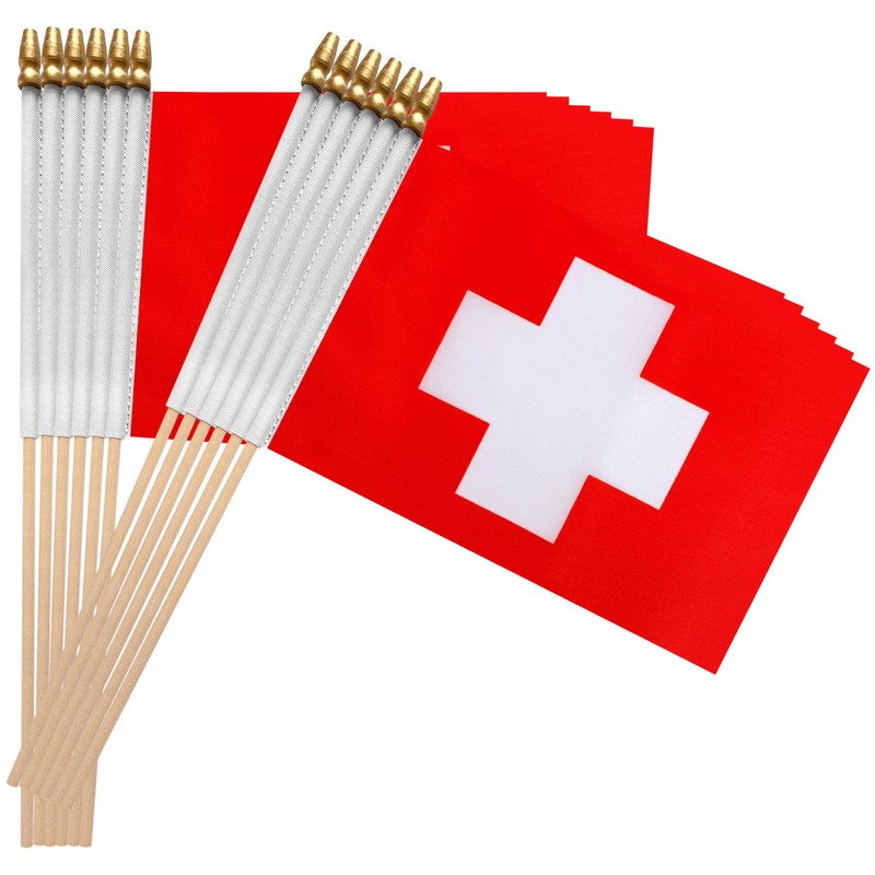 TSMD Switzerland Stick Flag Swiss Small Mini Hand Held Flags,5x8