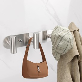 Vanloory Coat Hook Rack, Wall Mounted Rack with 4 Hooks, Heavy Duty Towel Rack Wall Hooks for Hanging Jacket, Stainless Steel Coat Hanger for Bathroom Entryway Mudroom (Brushed Nickel)