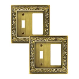 2-Pack Combo Toggle/Decorator Light Switch Cover Plate, Paisley Pattern Decorative Wall Outlet Cover Plate, Antique Brass Electrical Outlet Covers, Metal Wall Switch Plates and Outlet Covers