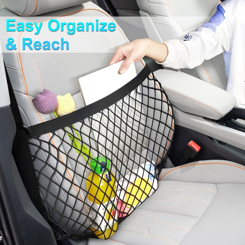 Car Front Seat Organizer Net, Automotive Storage Mesh Pocket for