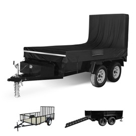 Utility Trailer Cover, 5x10 Trailer Cover with Rear Landscape/Ramp Gate 48” to 60” high, 600D Waterproof Windproof Heavy Duty Black Dump Trailer Cover, Fits 5 x 10 FT (W x L)