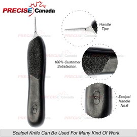 PRECISE CANADA: BOX OF 100 PIECES CARBON STEEL SCALPEL BLADE #24 WITH FREE HANDLE # 6 BLACK COLOR PLASTIC HANDLE