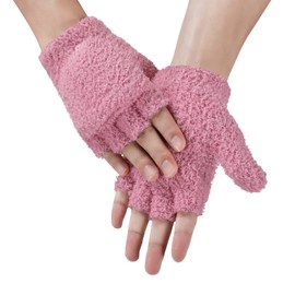 Achiou Warm Fingerless Gloves for Women Men, Convertible Winter Fingerless Mittens with Flip-top Cover, Knitted Wool Glove