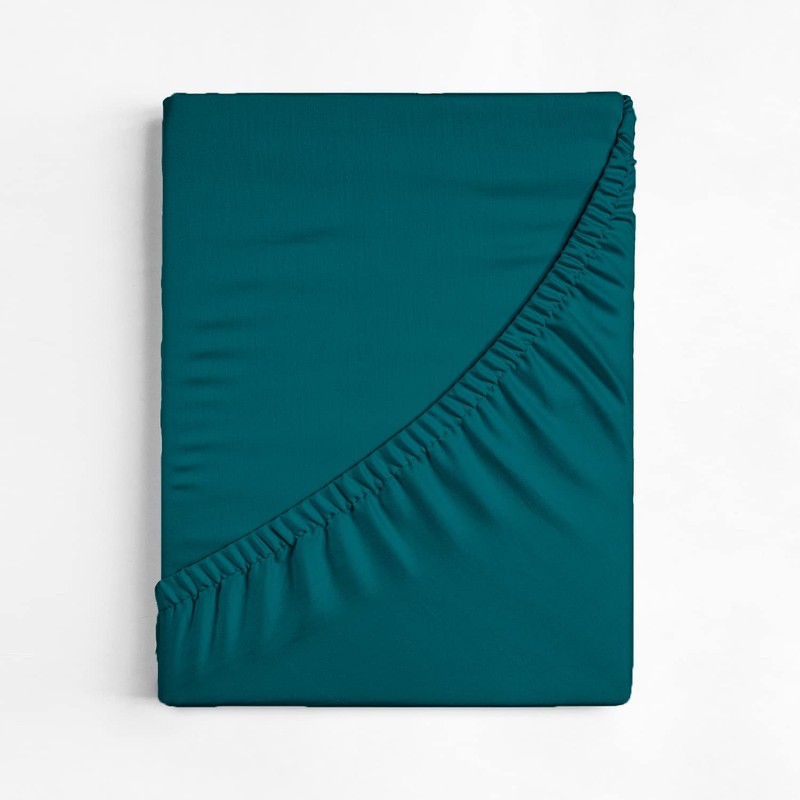 Nisaki Cotton Sateen Single-Fitted-Sheet Colonial Blue 1Pc, 100% Long Staple