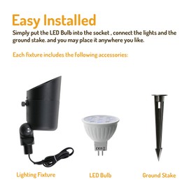 Lumina 4W LED Landscape Lights Cast-Aluminum Waterproof Outdoor Low Voltage Spotlights for Walls Trees Flags Light with Warm White 4W MR16 LED Bulb and ABS Ground Stake Bronze SFL0101-BKLED6 (6PK)