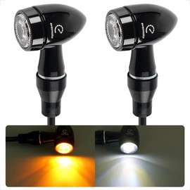 evermotor E-mark CNC 12V 2 Pcs E32 Mini LED Indicator Motorcycle, Bullet Aluminum Shell With Beautiful Surface Treatment IP67 Waterproof, Yellow & White Light