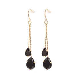 Vissen Women's Long Drop Earrings Cubic Zirconia Chain Earrings Gold-Plated Drop Earrings, Gold-plated black cubic zirconia