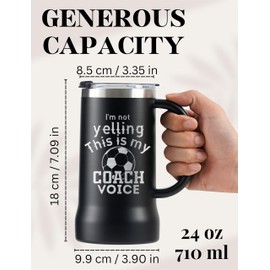 Onebttl Soccer Gifts for Men, Players, Coach, Stainless Steel Beer Stein Tumbler, 24oz Beer Mug with Lid, Black, Coach Voice