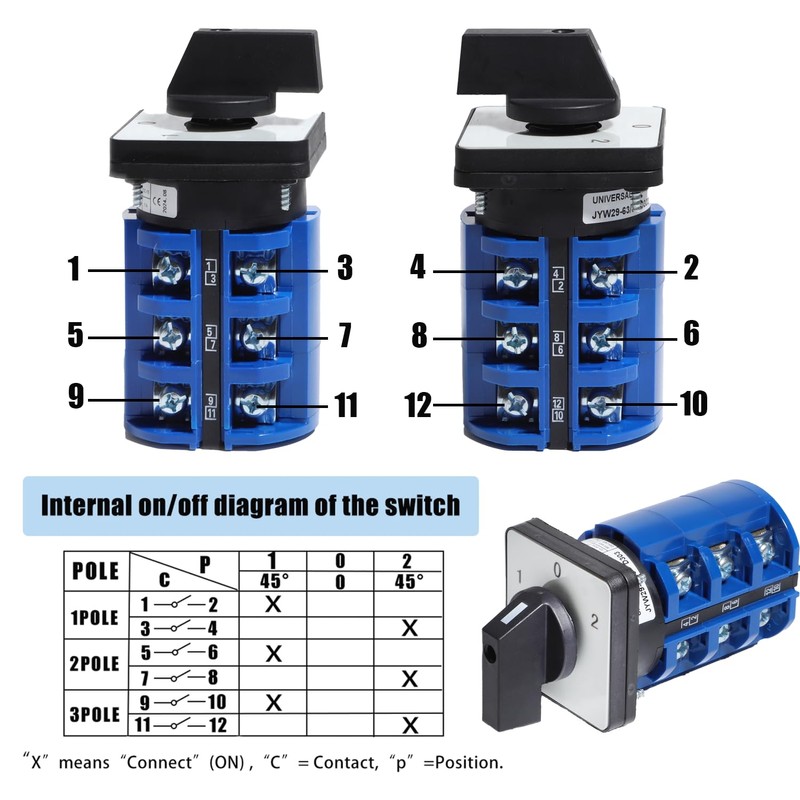 XINTAIHELE Universal Rotary Changeover Switch 690V 63A 3 Position 3