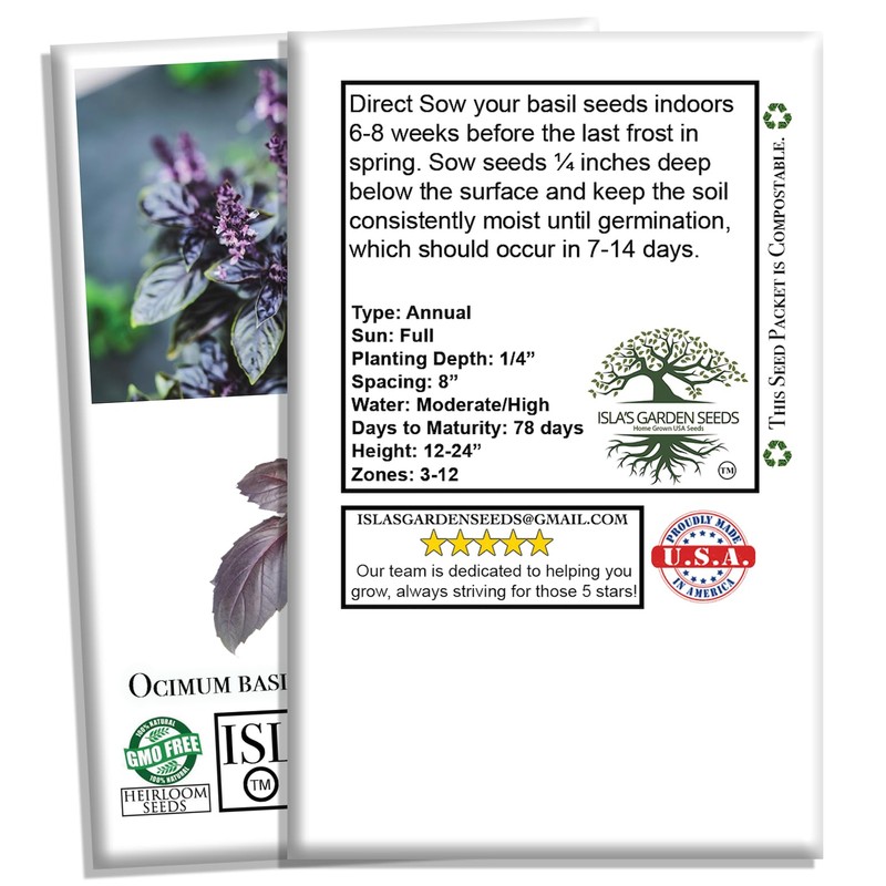 Dark Opal Sweet Basil Seeds (Ocimum basilicum 'Purpurascens') – 500+