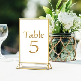 MaxGear 4x6 Gold Acrylic Sign Holder 12 Pack, Wedding Gold Table Number Holders, Double Sided Picture Frame Paper Stand Photo Display, Clear Menu Holder Flyer Stand for Wedding, Home, Restaurant