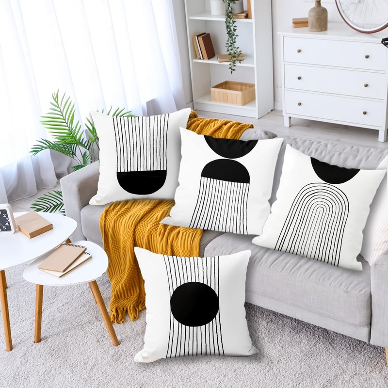 Sagielio Black and White Throw Pillow Covers 18x18 Inches Set