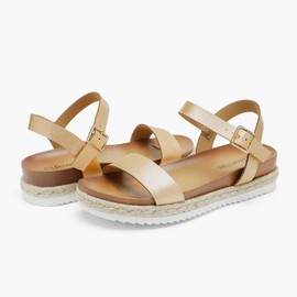 DREAM PAIRS Womens Open Toe Ankle Strap Espadrille Casual Flatform Platform Wedge Sandal, Gold/Pu - 6.5 (Sunna)