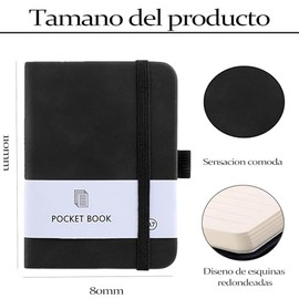 4 Pcs Cuaderno de Bolsillo, A7 Libretas de Notas, 11 x 8cm, Diario con Cubierta de Cuero de 200 Páginas, Libreta de Bolsillo Adecuada para Oficina,Viajes,Estudio(Negro)
