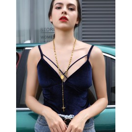 FaithHeart Archangel Michael Pendant Gold Rosemary Beads Rosary Chain Stainless Steel Crucifix Cross Jesus Necklace for Women Girls