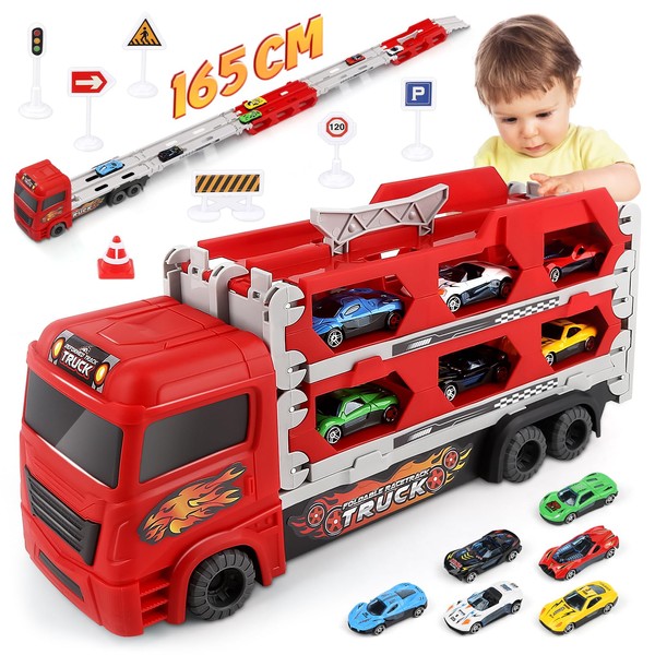 Aoskie Transporter Truck Macchinine Giocattoli per Ragazzi 3 4 5 6 Anni, Camion con 6 Macchinine Tiranti in Lega, Regalo Caldo Auto per Bambini