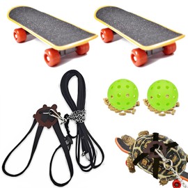 Turtles Playing and Training Toys Set, 1 Adjustable Tortoise Leash 2 Reptile Skateboards 2 Treat Ball, Turtle Fast Skate Accessory Funny Pet Mini Walking Skateboards for Parrot (Black Small)