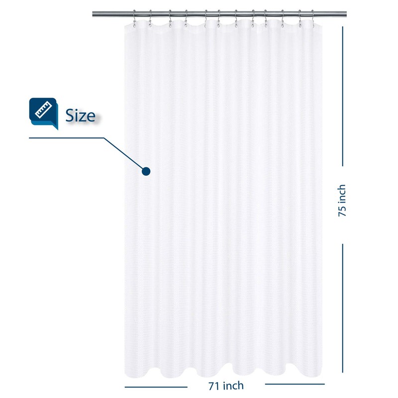 Longer Shower Curtain with 75 inch Height Fabric, Waffle Weave,