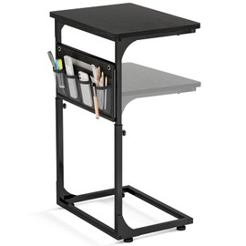 Fixwal C Shaped Side Table Adjustable Height End Table for Couch Small Sofa Table TV Tray with Storage Bag for Living Room, Bedroom & Office, Black