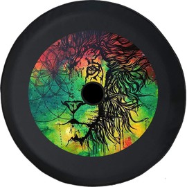 Funny Spare Tire Wheel Cover for Camper SUV Trailer Truck RV JP Thick PVC Leather | Boho Colorful Lion Black 32 Inch with Backup Camera Hole
