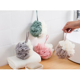 TIKA 4 Pcs Bath Loofah Sponge Set - Gentle Back Scrubber & Soft Mesh Exfoliating Pouf