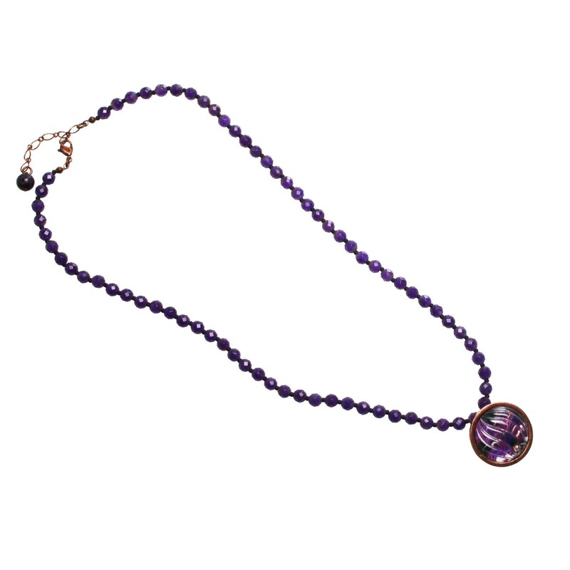 Tamarusan Long Necklace, Purple, Marble, Amethyst, Hitchitite