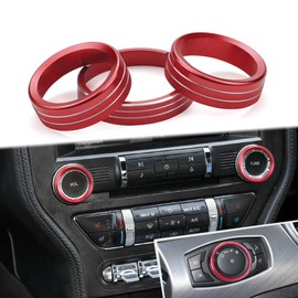 for Ford Mustang Headlight Switches Volume Tune Button Knob Cover Center Console Trim Interior Accessories Compatible with Ford Mustang 2015-2021 (Red 3 PCS)