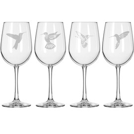MIP Set of 4 Wine Glass for Red or White Wine Gift Hummingbird Collection (16 oz Tall Stemmed)