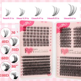 MOTIBACK Wimpern Extensions Set, 30D 40D 50D 60D 80D 100D Volumen Cluster Lashes mit 2-in-1 Bond&Remover, 8-16mm Einzelne Wimpern, DIY Wimpernverlängerung Set für Natürlichen bis Dramatischen Look (A)