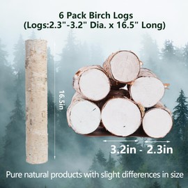 6 Pack Birch Logs Decorative Birch Branches Natural Birch Log for Decoration,Crafts,DIY, Fireplace Decor Firewood(Birch Logs:2.3"-3.2" Dia. x 16.5" Length)