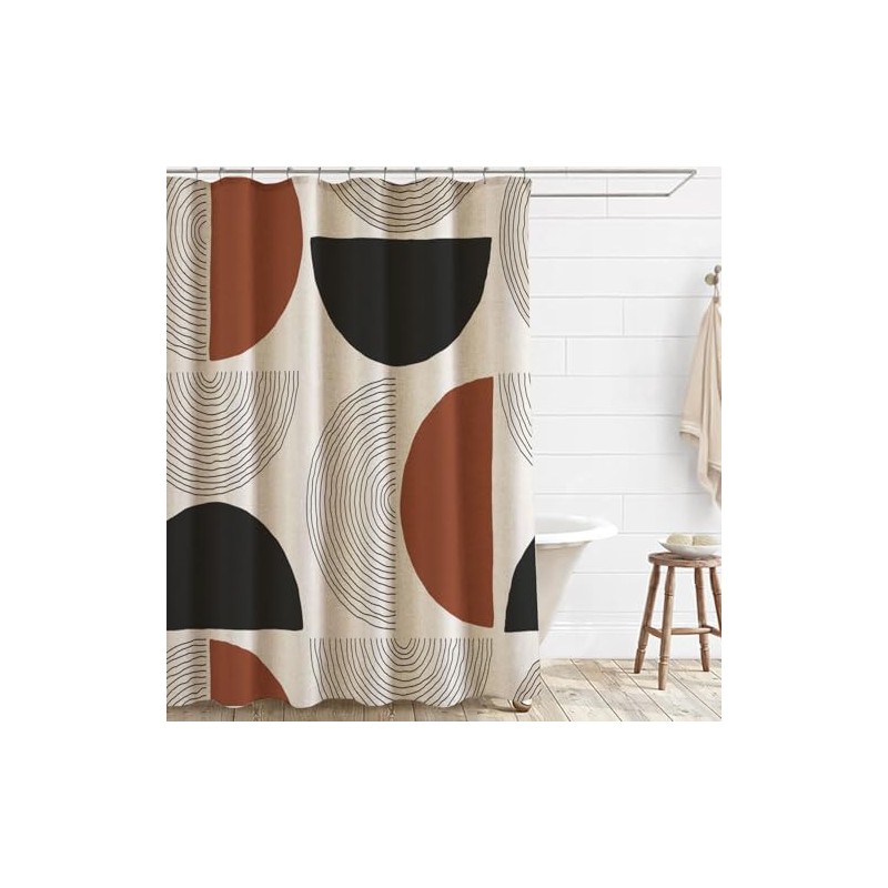 Jimuzi Boho Minimalistic Linen Shower Curtain Abstract Geometric Shapes Lines