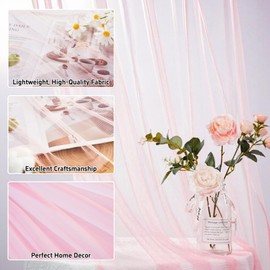 GFCC Voile Curtains, 90 Drop 2 Panels Pink Net Curtains for Windows Rod Pocket Sheer Curtain Semi Transparent Eyelet Sheer Curtain Panel for Bedroom Kitcken Living Room W60xL90 Inch (152 x 228cm)