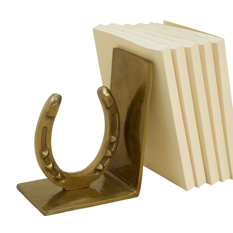 Huntley Horse Shoe Bookends, Pair, Brass Antique Finish