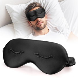 Uamector Silk Eye Mask for Sleeping, Adjustable & Super Soft Sleep Mask, Breathable Blindfold for Men & Women, Perfect Light Blocking for Night, Travel, Nap, Yoga, and Meditation (Black)