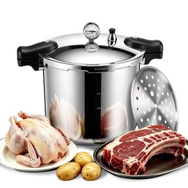 23+24+ Quart Aluminum Pressure Canner with Pressure Gauge, 15 PSI Large Capacity Pressure Cooker, Heavy Duty Commercial Cooking Pot with Steam Rack & Sealing Ring for Home Canning Batch Cooking