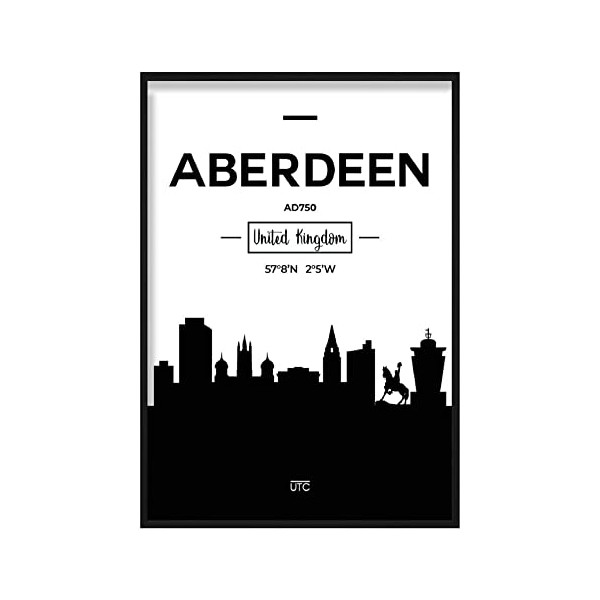 Artze Wall Art Aberdeen Scotland Skyline Cityscape Print, A4 Size