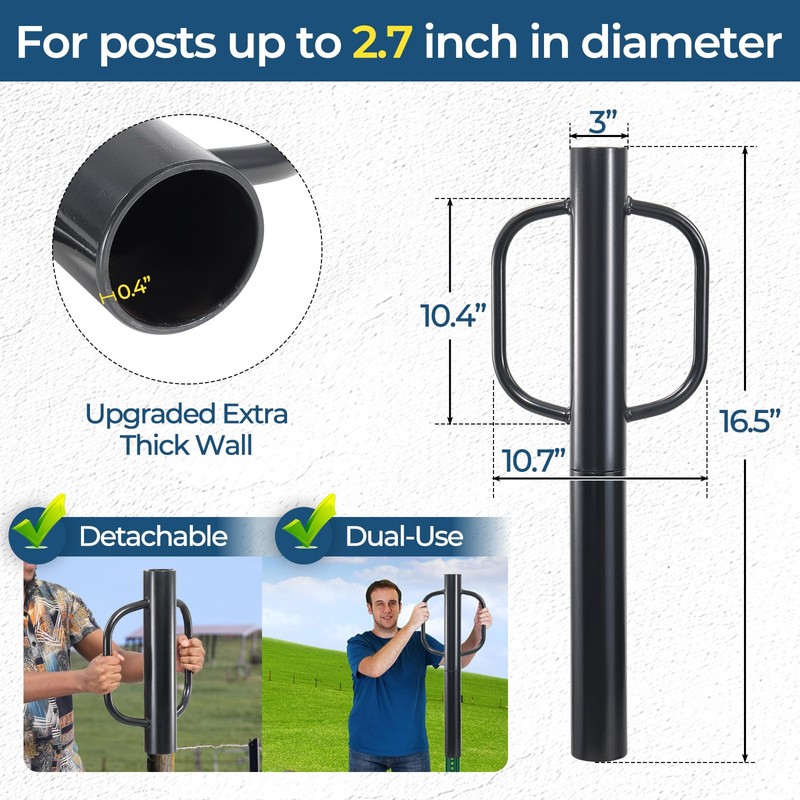 Fence Post Driver, 20LBS Fence Post Driver with Handle, 2.7
