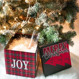 Holijolly 1 Pcs Gift Box with Lid for Christmas - Black and Red Plaid Design Gift Box, Collapsible Gift Box with Magnetic Closure and 2 Pcs Tissue Paper - 23x23x23cm