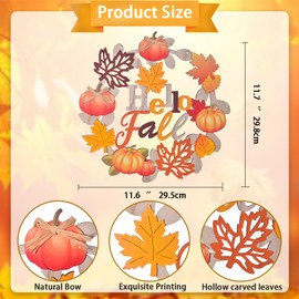Ovootok Hello Fall Wreaths for Front Door, Wooden Welcome Sign for Fall Decor, Maple Leaf Fall Door Sign Ornament, Wood Farmhouse Pumpkin Door Decor, Rustic Fall Door Hanger for Porch Home (FALL)