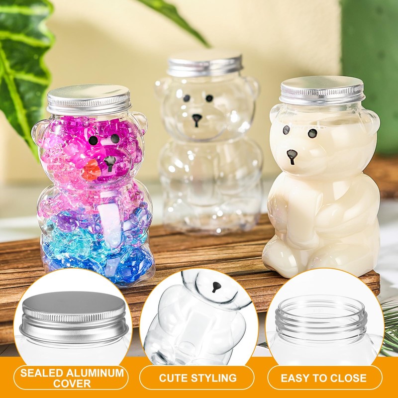 Mumufy 24 Pcs Bear Plastic Jar Empty Bear Bottle Large