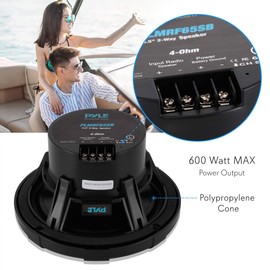 Pyle Dual 6.5’’ Water-Resistant Marine Speakers with Wireless RF Streaming Support, 2-Way Coaxial Audio System for Boat, Car & Off-Road with 100 Ft. Range, Universal OEM Replacement, Weatherproof