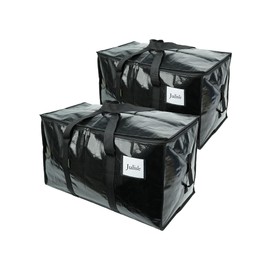 Julisle Heavy-Duty Moving Bags | Water-Resistant Storage Bags with Zipper and Tag Pocket | Sturdy Handles for Easy Packing & Household Organization & Clothes Storage | Black, 90L, 2-Pack