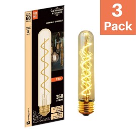 Xtricity Vintage T30 8 Inch Tubular Edison Style LED Light Bulb, Decorative Spiral Filament, 5W (60W Replacement), Dimmable, 350 Lumens, E26 Medium Base, 2200K, 120V, (3 Pack)