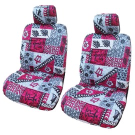 Winnie Fashion 2 Hawaiian Car Seat Covers w/Headrest Covers (Tapa Red/Gray, Regular No Customization)