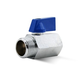 DOJA Barcelona Mini Ball Valve, Blue, 1/4 Inch, Male Thread, Female Thread, Mini Stopcock, Chrome-Plated Brass, Mini Shut-off Valve for Water Pumps, Tanks, External Valve, Water Connections