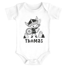 SpecialMe® Baby Bodysuit with Name Print Little Viking Skandi Style Short Sleeve Organic Cotton, Viking White